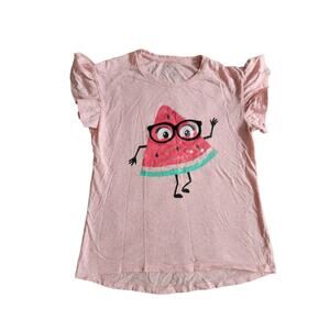 Girls T Shirt Large Size 10/12 Watermelon Top Sequin Pink School Tee Fashion